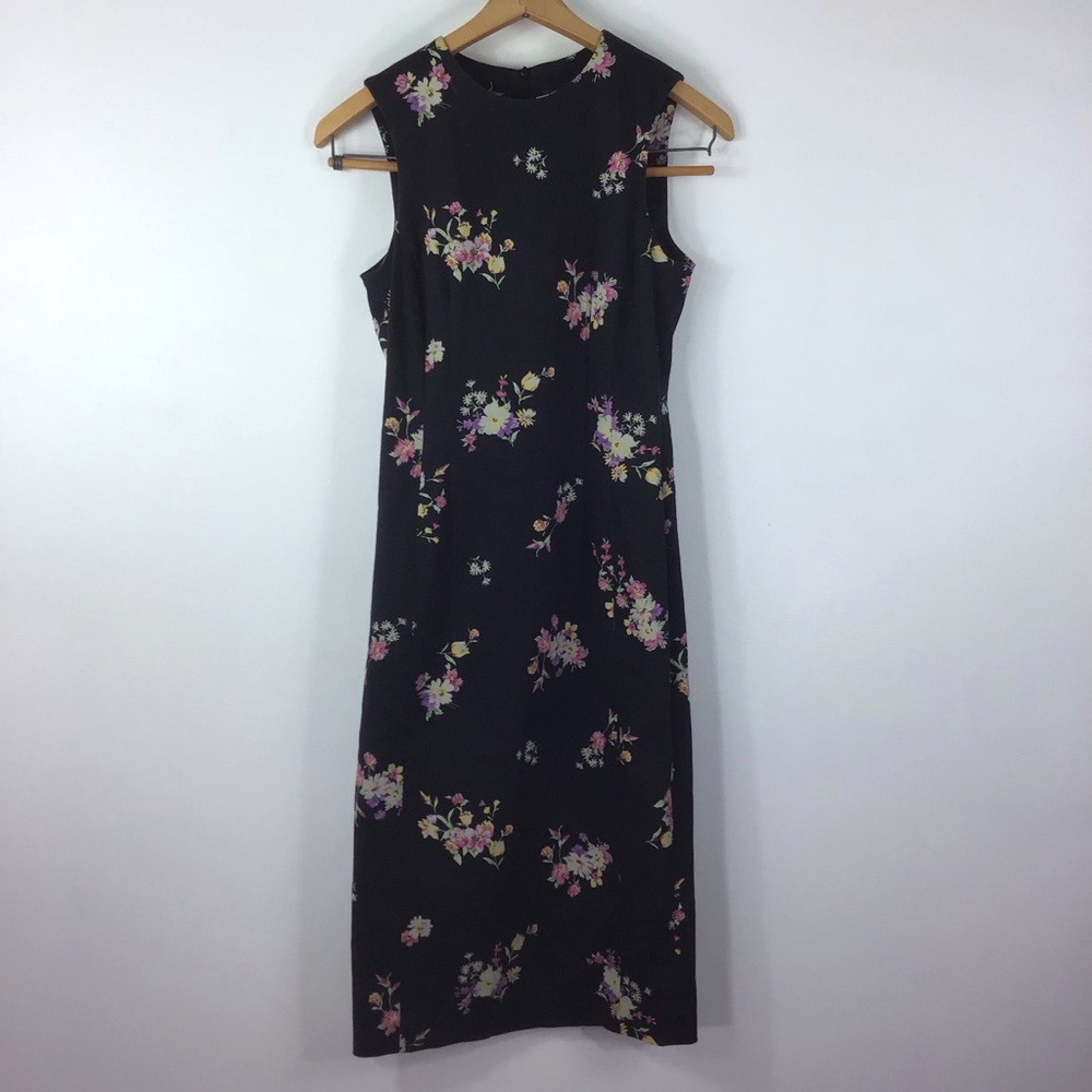 Zara Basic Black Floral Midi Dress